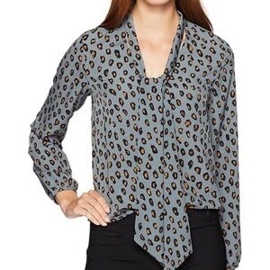 CUPCAKES & CASHMERE Leopard Print Front Tie Blouse Size Small